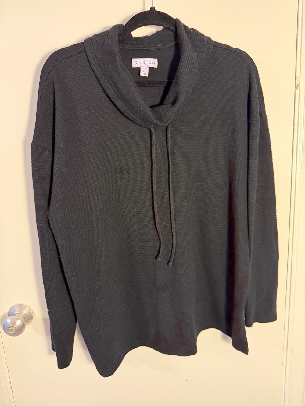 Kim Rogers Black Cowl neck Pullover with Drawstring XL